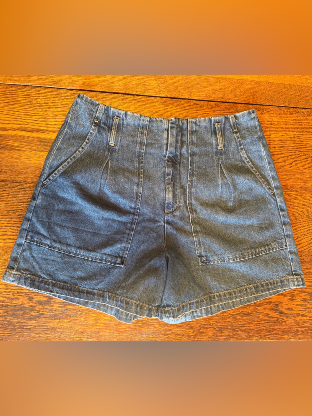 High-Rise Denim Utility Shorts in Dark Blue